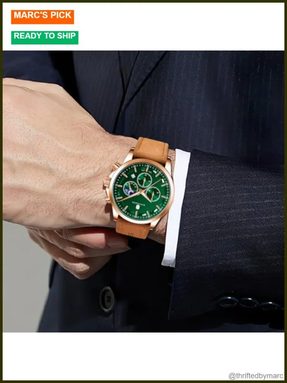 Chronograph Watch with Date Dial, Waterproof Luminous, Stainless Steel Case,